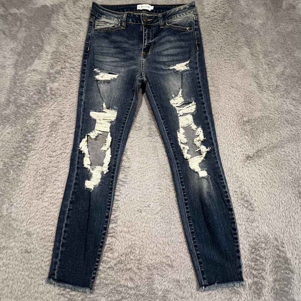 Cello Destroyed Ankle Jeans Raw Hem‎ Distressed Stretch Women's Juniors 7 28x25